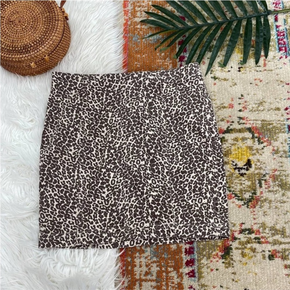 Free People Brown Animal Print Leopard Print Mini Pencil Skirt 6